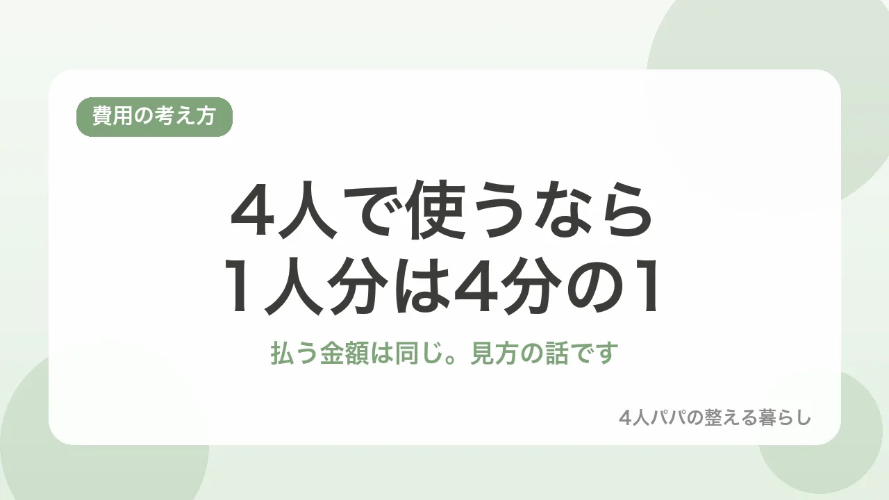 4人で順に使うなら1人分は4分の1。払う金額は同じで見方の話だと示すバナー画像